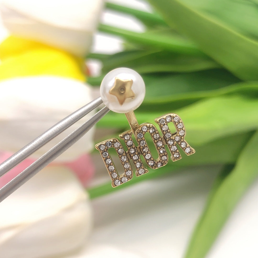 Pearl-Style Motif Stud Earrings in Silver-Tone with Pearl-Style Detail – Design 002 styled view
