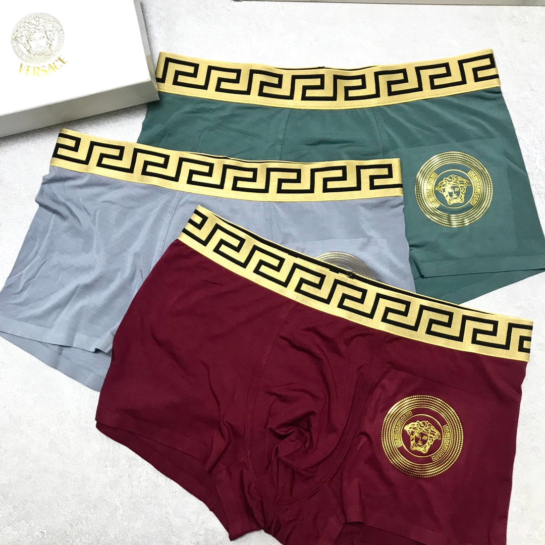 Versace Burgundy Medallion Boxer Briefs 3-Piece Box Collection