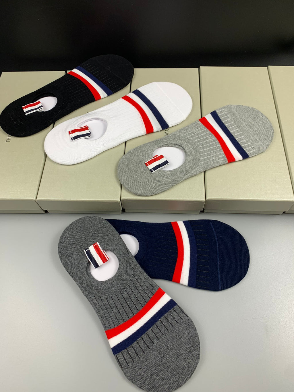 Thom Browne Tricolour Stripe Details No-Show Socks - 5-Pair Set