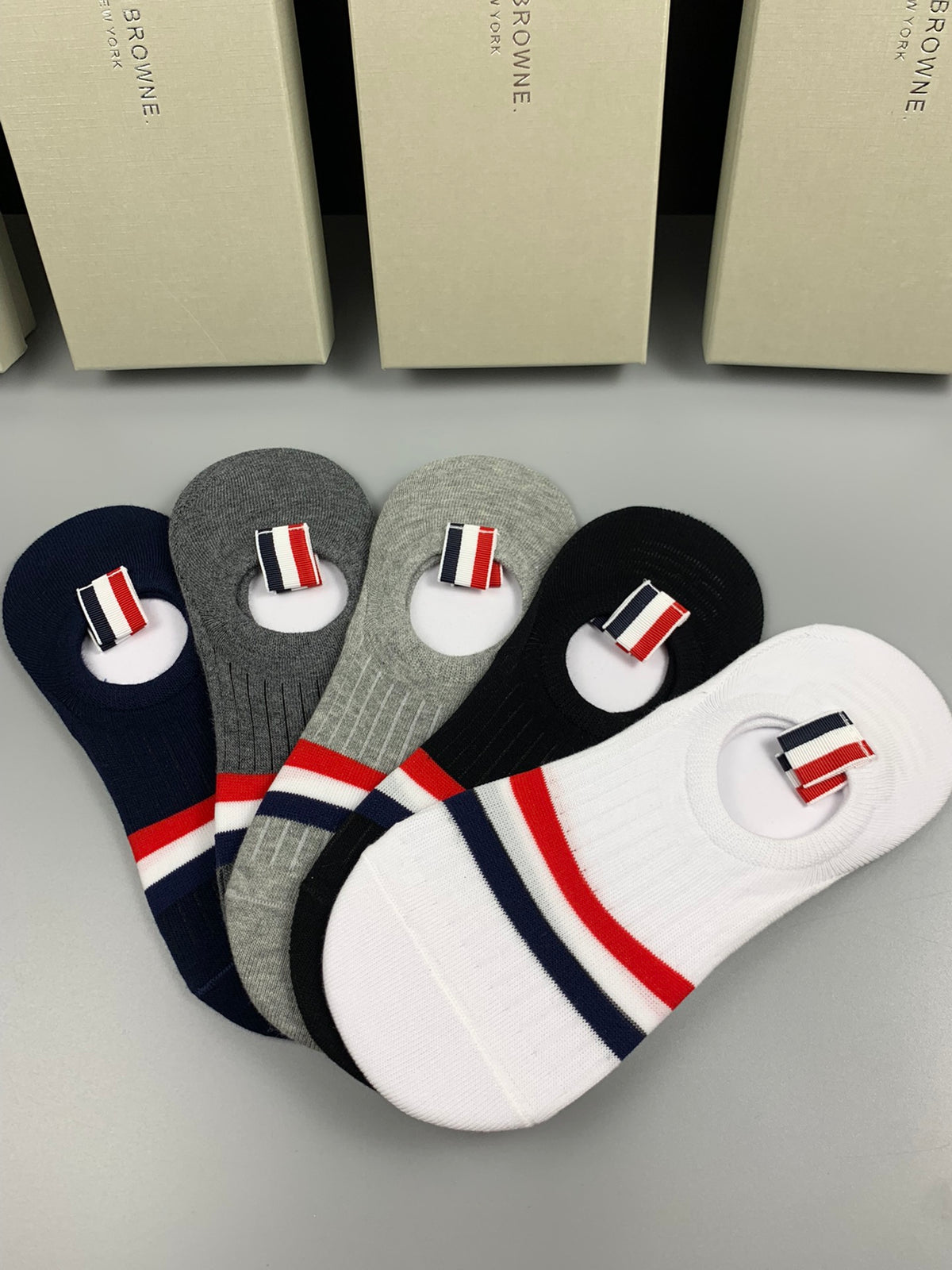 Thom Browne Tricolour Stripe Details No-Show Socks - 5-Pair Set