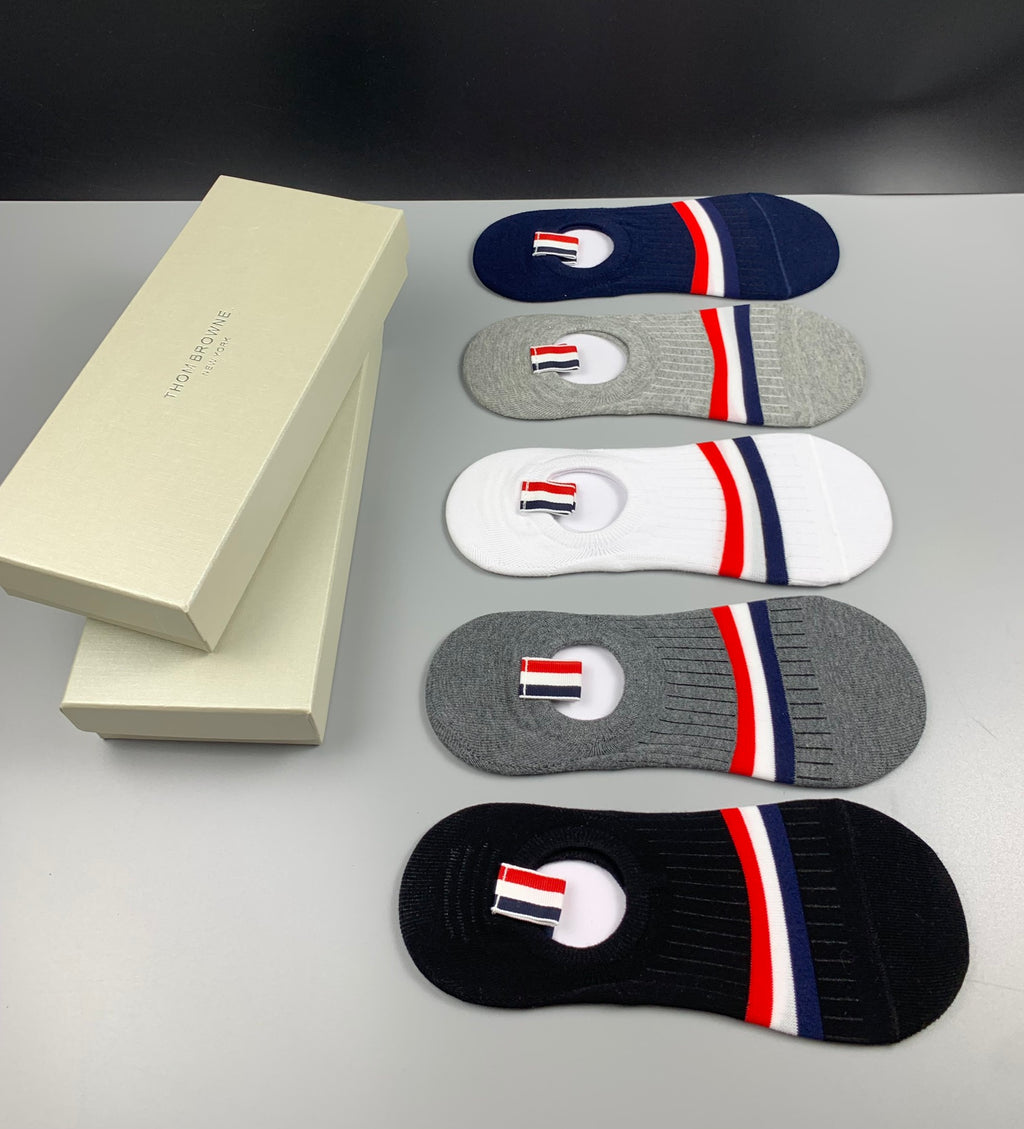 Thom Browne Tricolour Stripe Details No-Show Socks - 5-Pair Set
