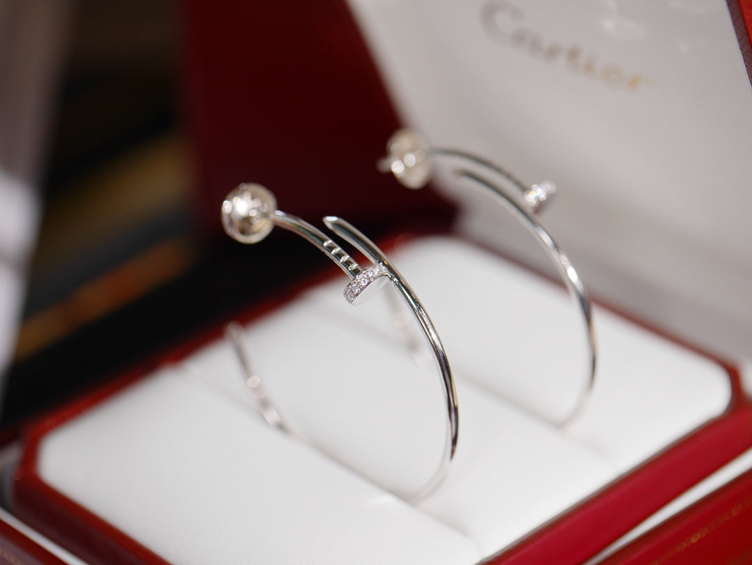 Nail Motif Earrings in Polished Metal-Tone with Crystal-Style Accents main product view