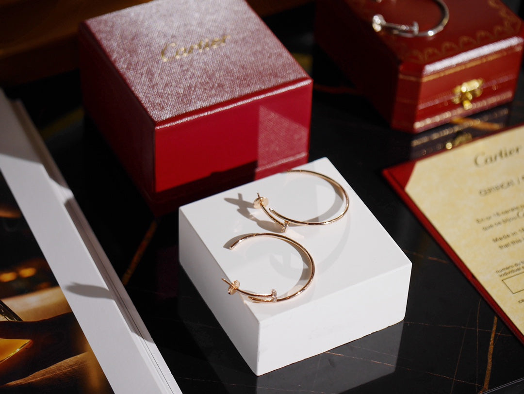 Nail Motif Earrings in Polished Metal-Tone with Crystal-Style Accents main product view