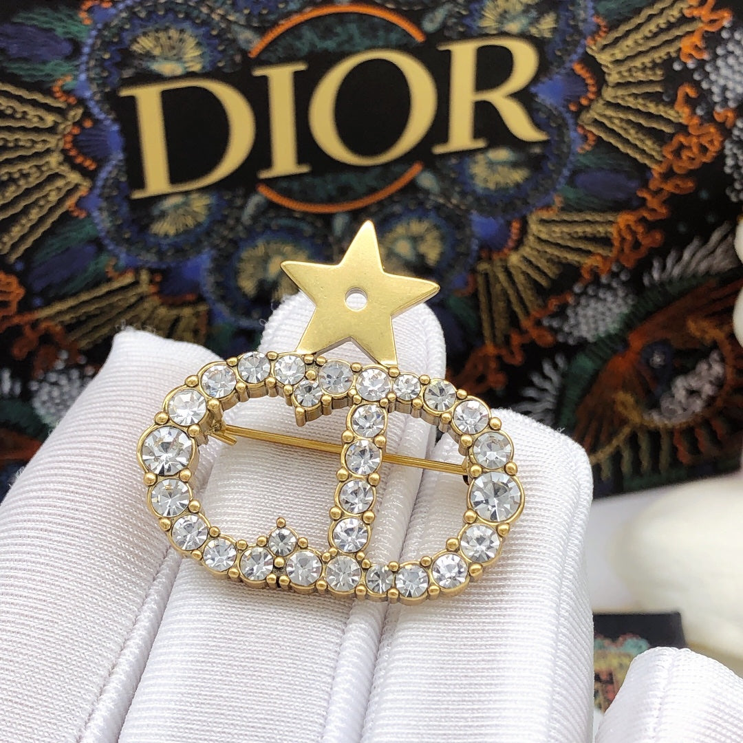 Bee Motif Brooch Pin in Polished Metal-Tone with Crystal-Style Accents main product view