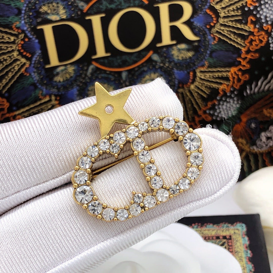 Bee Motif Brooch Pin in Polished Metal-Tone with Crystal-Style Accents styled view