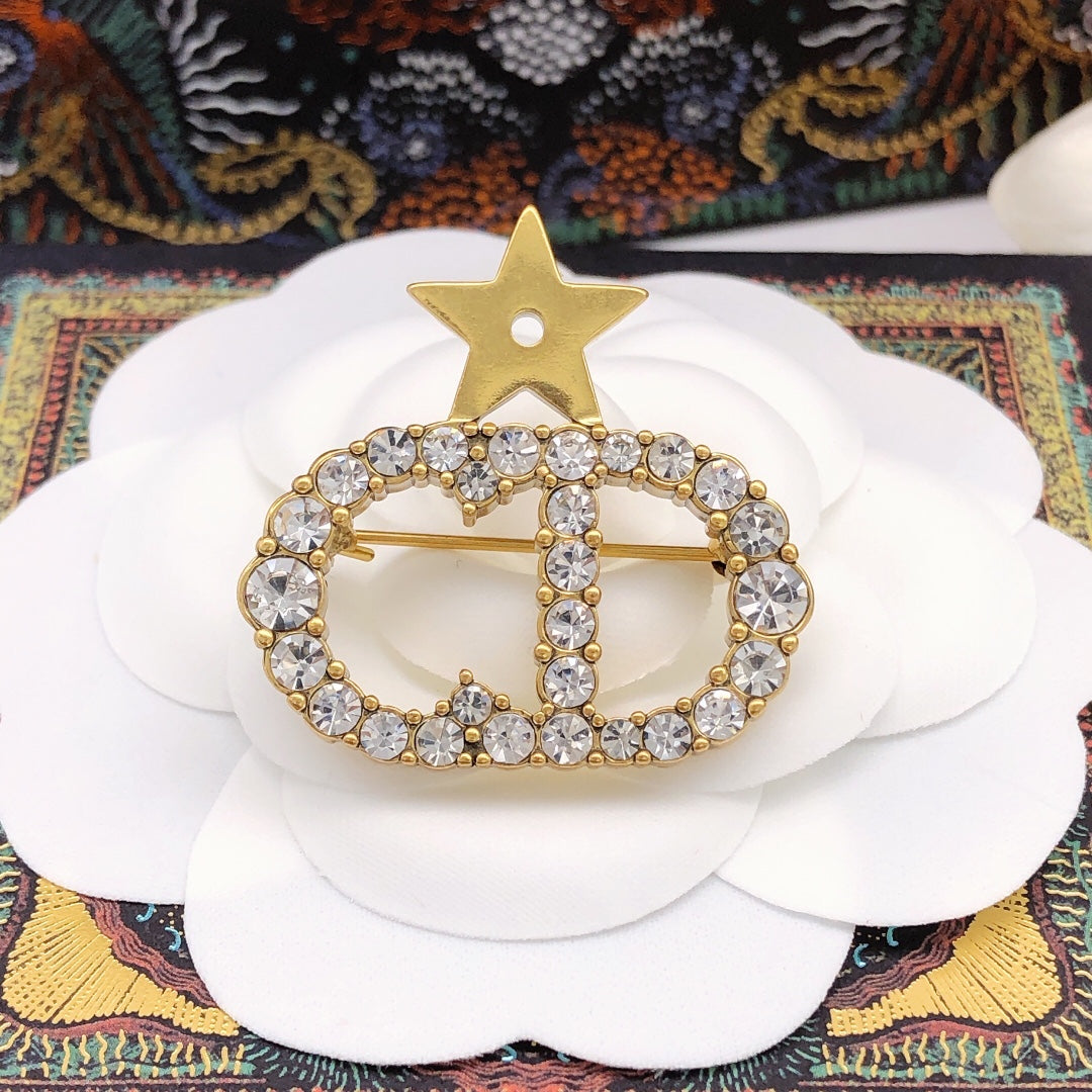 Bee Motif Brooch Pin in Polished Metal-Tone with Crystal-Style Accents main product view