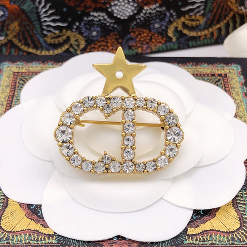 Bee Motif Brooch Pin in Polished Metal-Tone with Crystal-Style Accents main product view