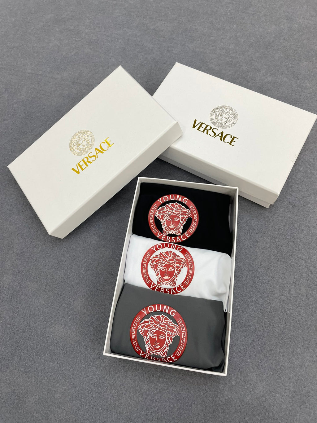 Versace Visible Branded Waistband Or Emblem Details Men's Boxer Briefs - 3-Piece Box