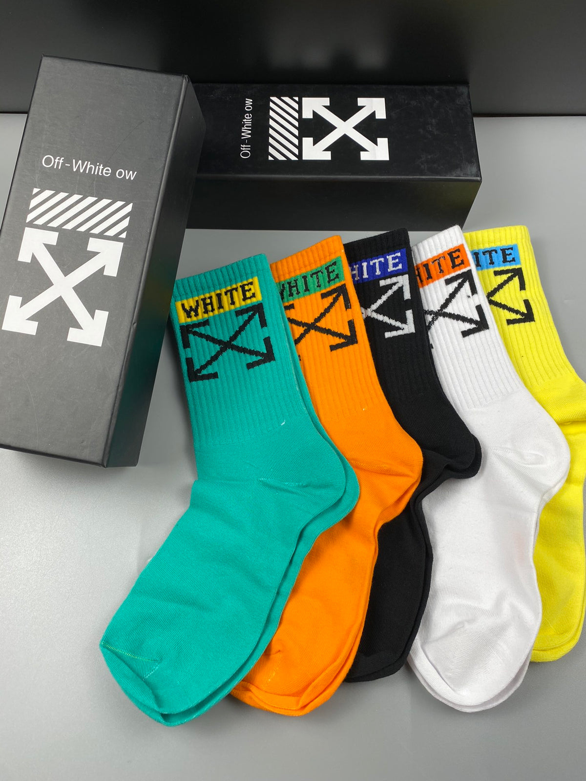 Off-White Bold Graphic Details Crew Socks - 5-Pair Set