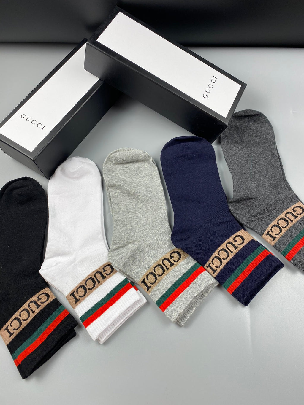 Gucci Red-And-Green Waistband Details Crew Socks - 5-Pair Set