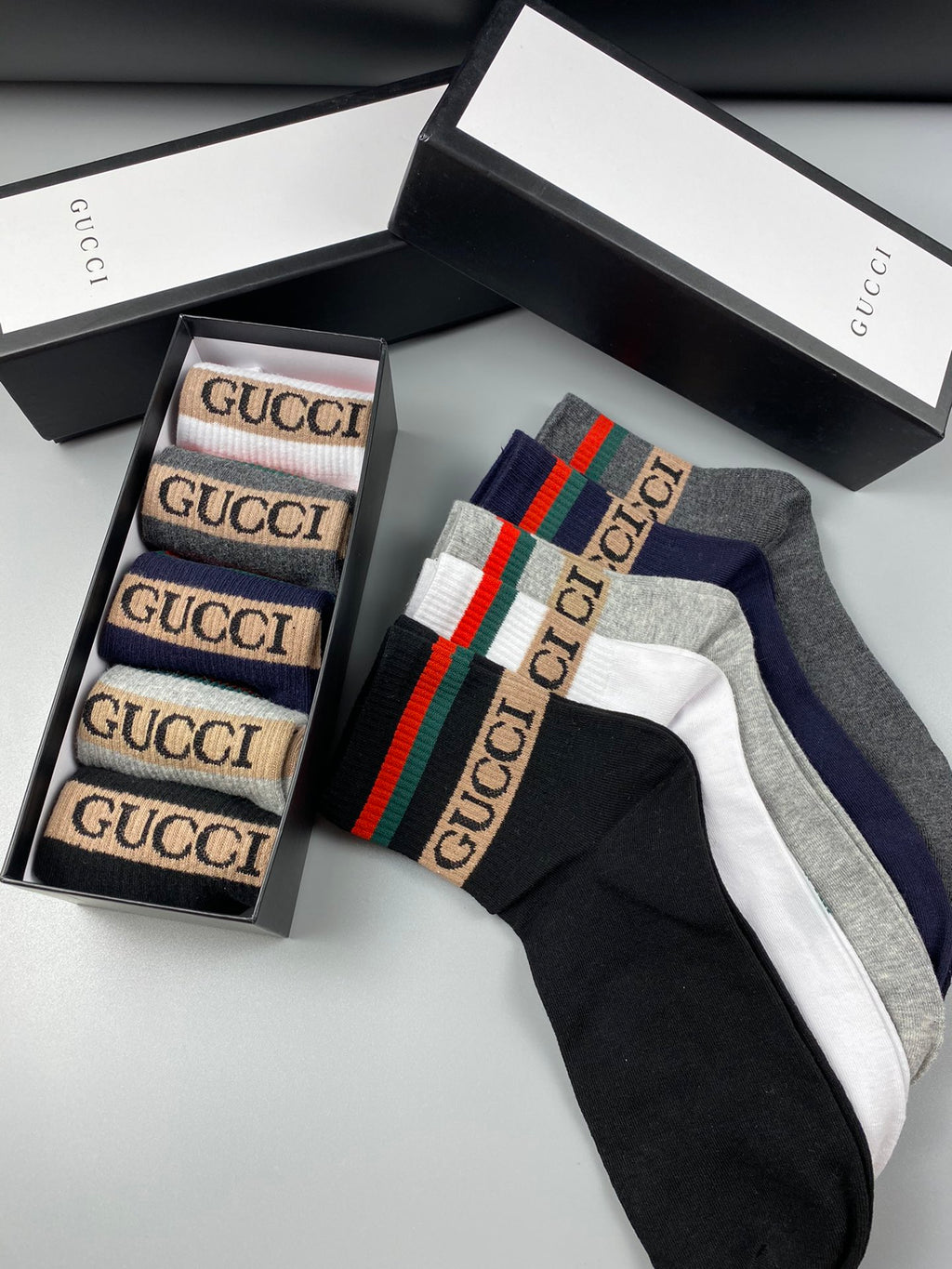 Gucci Red-And-Green Trim Crew Socks - 5-Pair Set