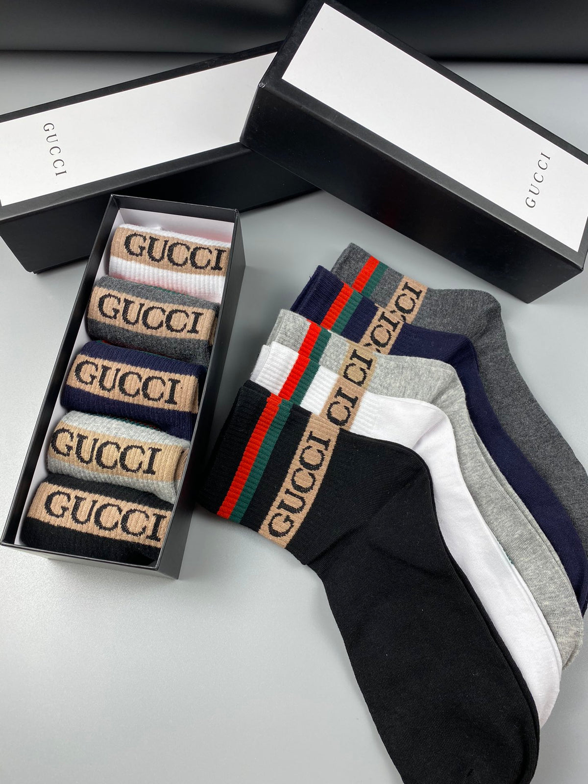 Gucci Red-And-Green Trim Crew Socks - 5-Pair Set