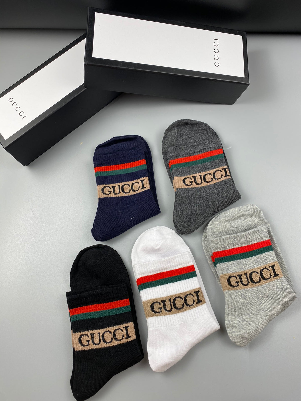 Gucci Red-And-Green Waistband Details Crew Socks - 5-Pair Set