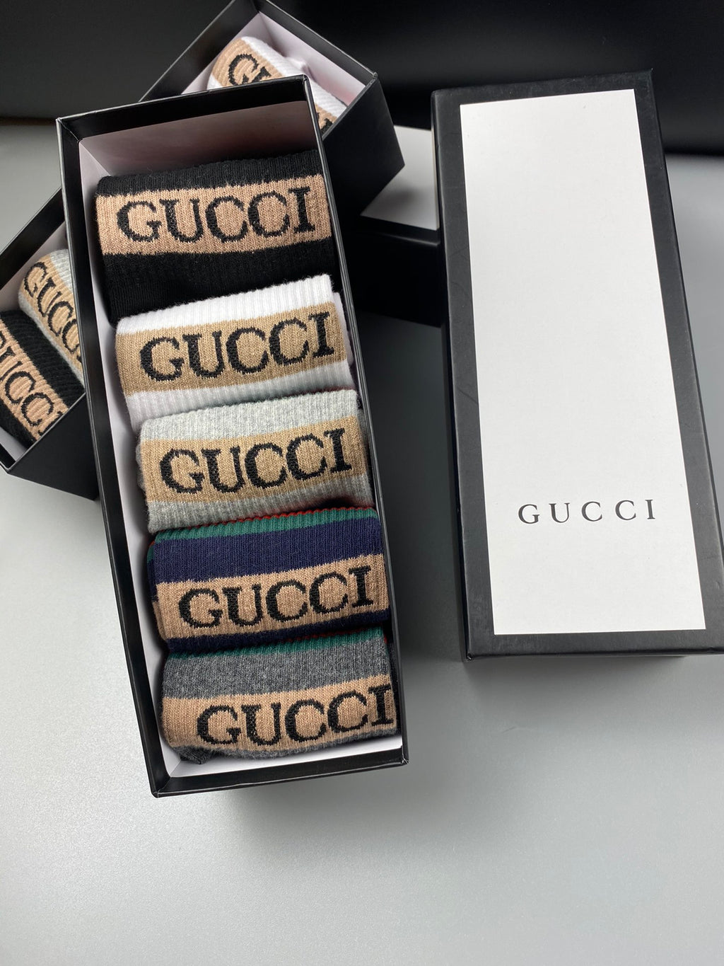 Gucci Red-And-Green Waistband Details Crew Socks - 5-Pair Set