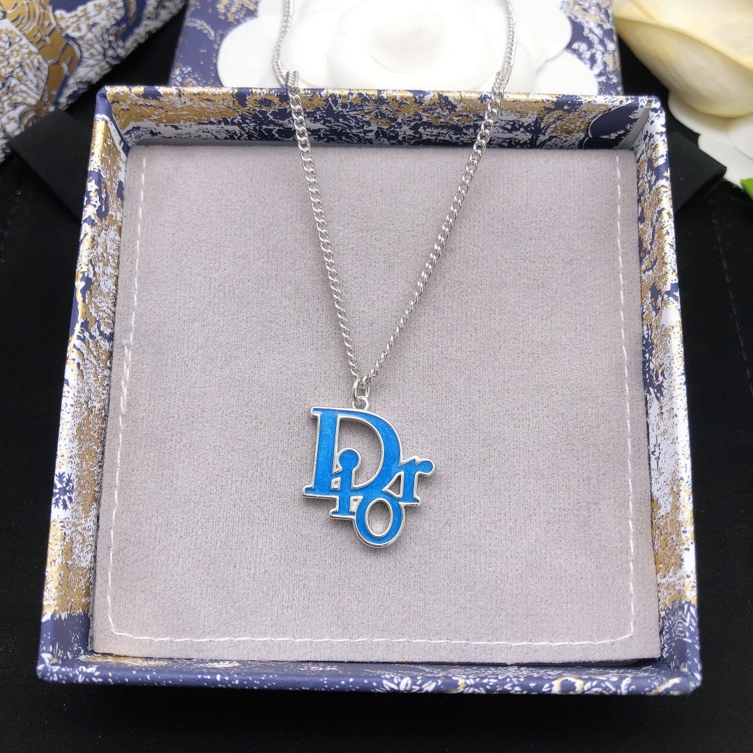 Graphic Letter Motif Pendant Necklace in Silver-Tone – Design 005 front view