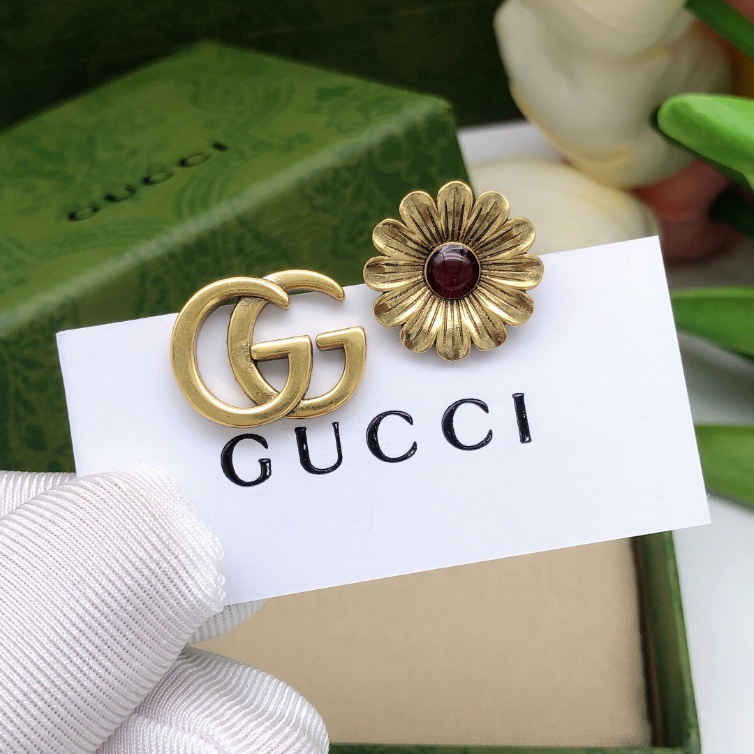 Floral Motif Statement Earrings in Polished Metal-Tone main product view