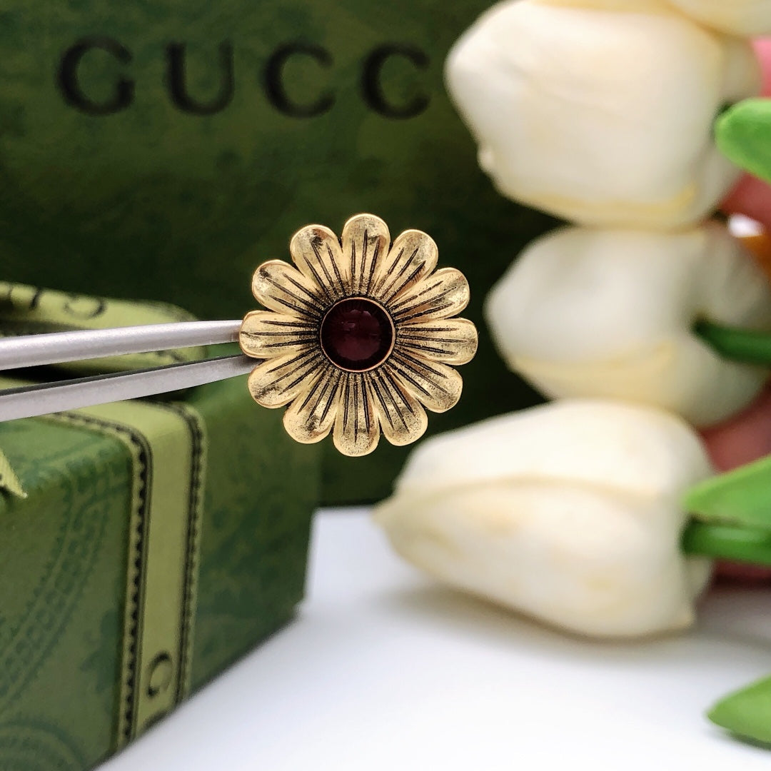 Floral Motif Statement Earrings in Polished Metal-Tone detail view