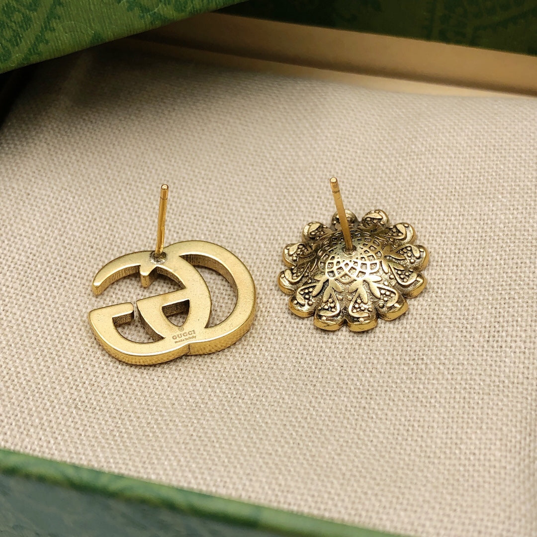 Floral Motif Statement Earrings in Polished Metal-Tone main product view