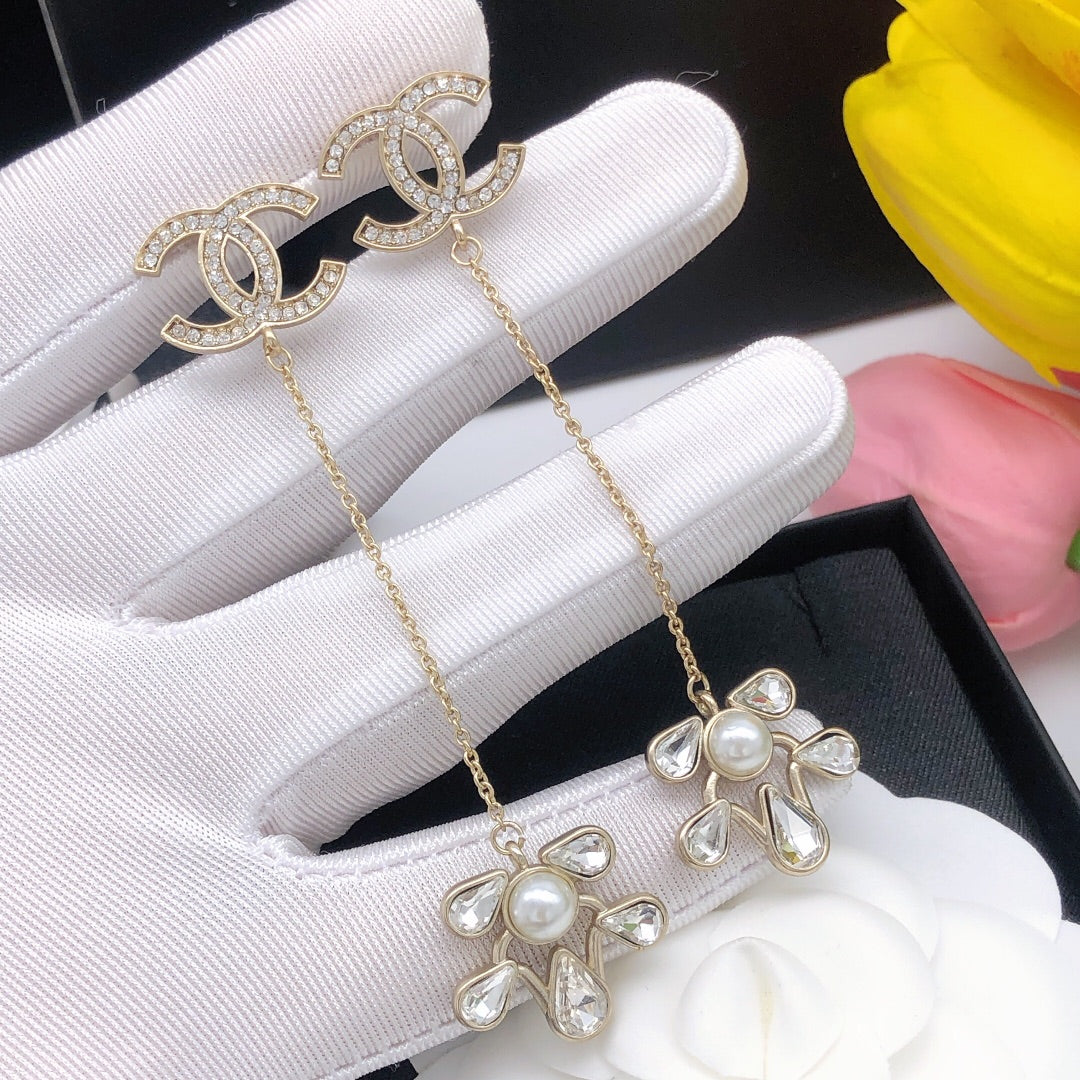 Double-C Emblem Crystal-Accent Stud Earrings – Design 029 close-up detail