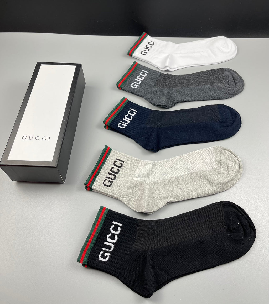 Gucci Cotton Visible Cuff, Colour And Emblem Details Crew Socks - 5-Pair Set
