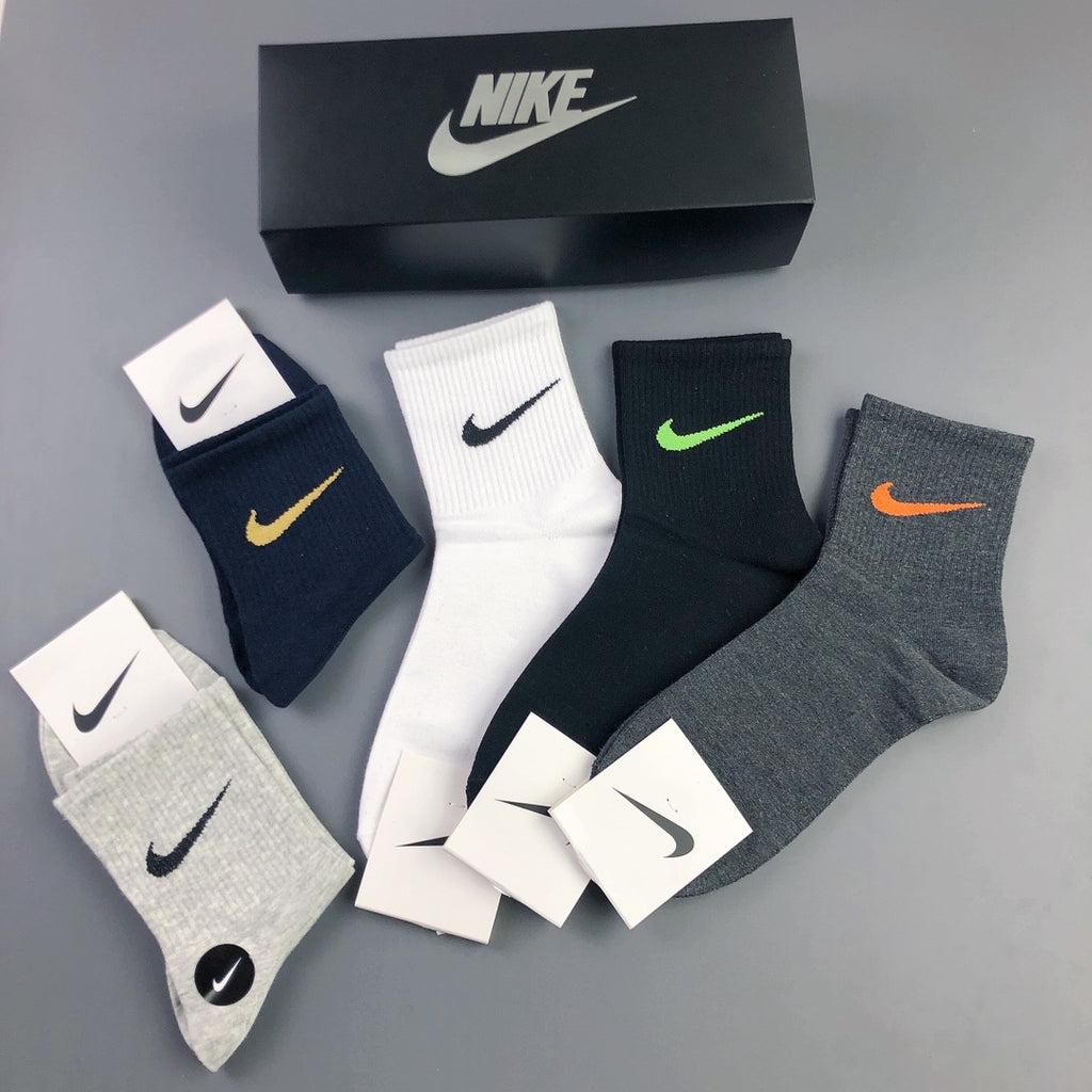 Nike Blue, Green & White Tonal Waistbands Crew Socks - 5-Pair Set