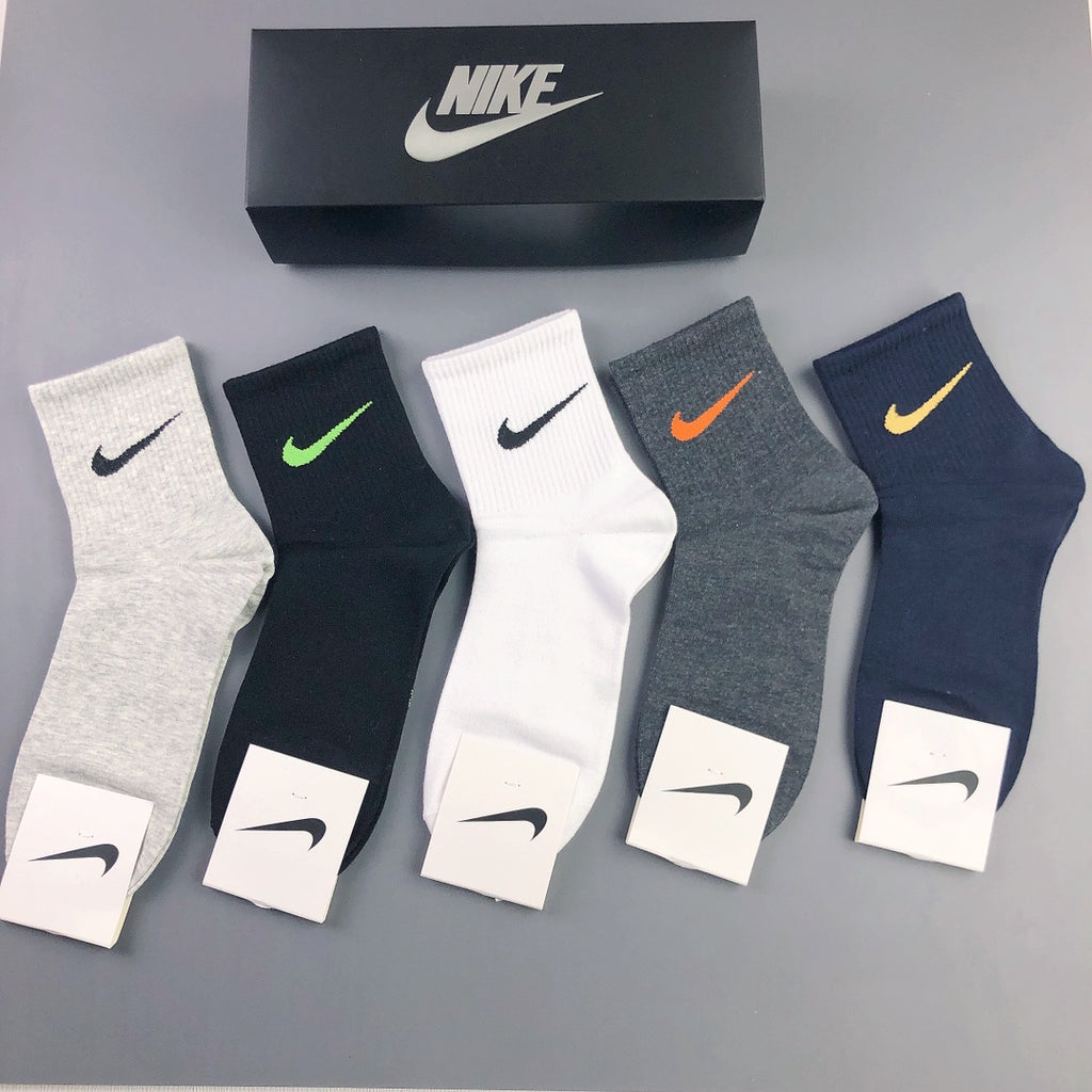 Nike Blue, Green & White Tonal Waistbands Crew Socks - 5-Pair Set