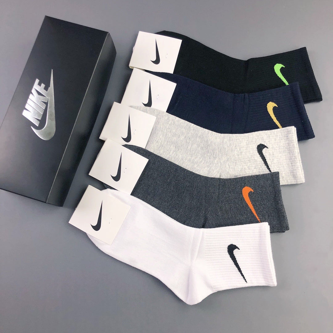 Nike Blue, Green & White Tonal Waistbands Crew Socks - 5-Pair Set