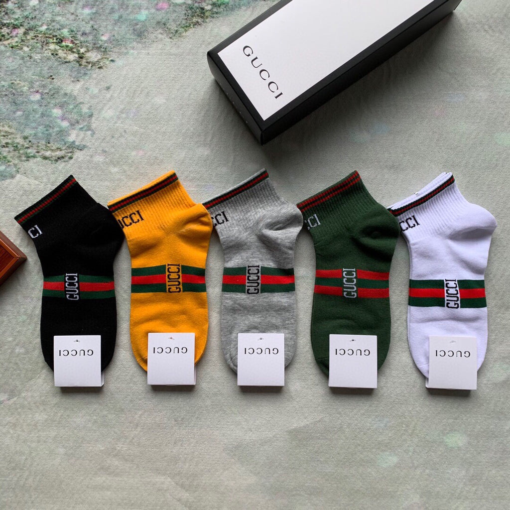 Gucci Visible Colour, Cuff And Emblem Details No-Show Socks - 5-Pair Set