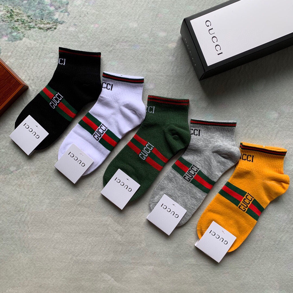 Gucci Visible Colour, Cuff And Emblem Details No-Show Socks - 5-Pair Set