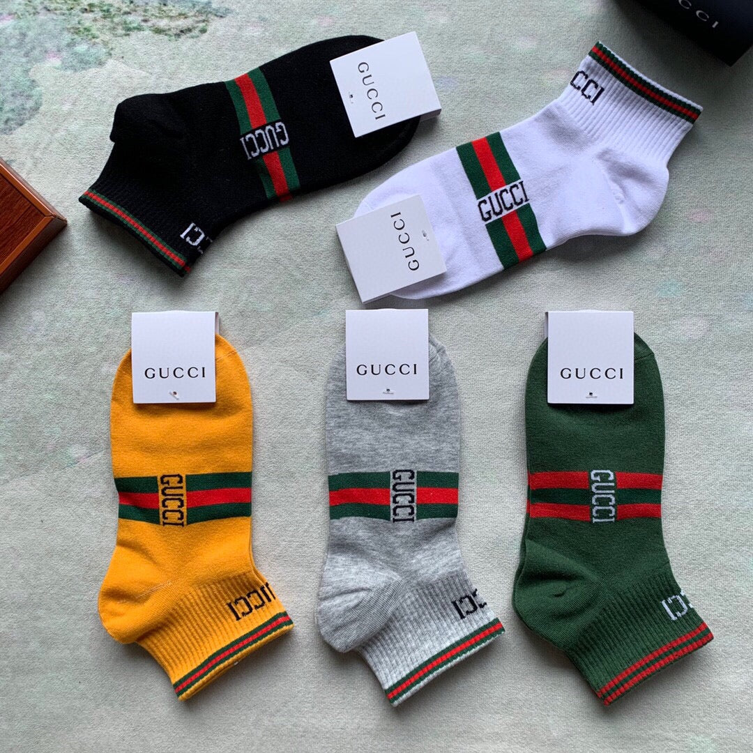 Gucci Visible Colour, Cuff And Emblem Details No-Show Socks - 5-Pair Set
