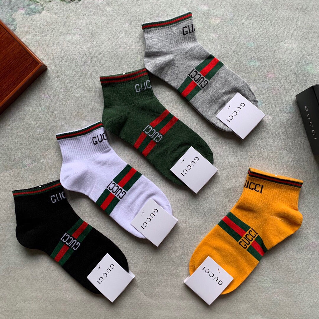 Gucci Visible Colour, Cuff And Emblem Details No-Show Socks - 5-Pair Set