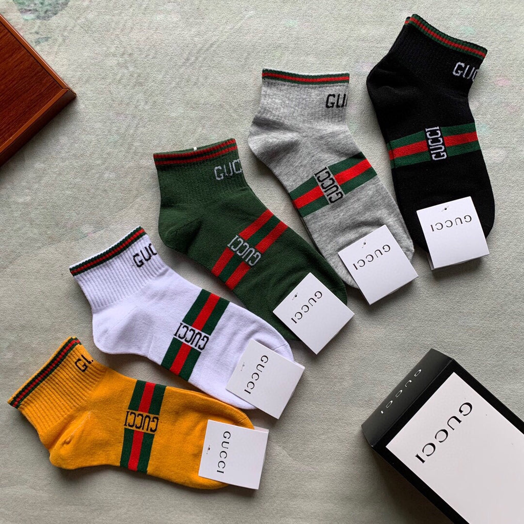 Gucci Visible Colour, Cuff And Emblem Details No-Show Socks - 5-Pair Set