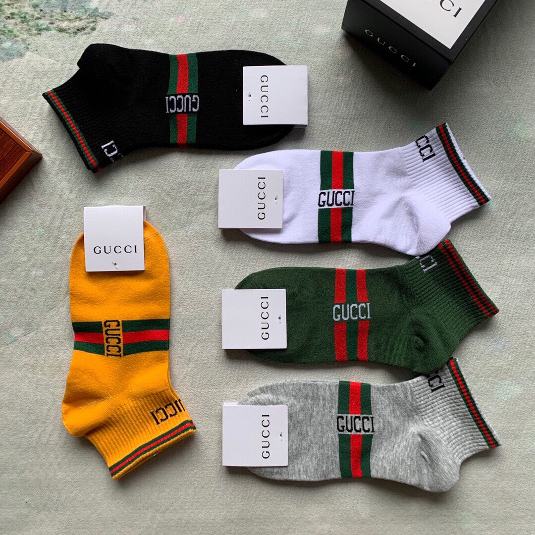 Gucci Visible Colour, Cuff And Emblem Details No-Show Socks - 5-Pair Set