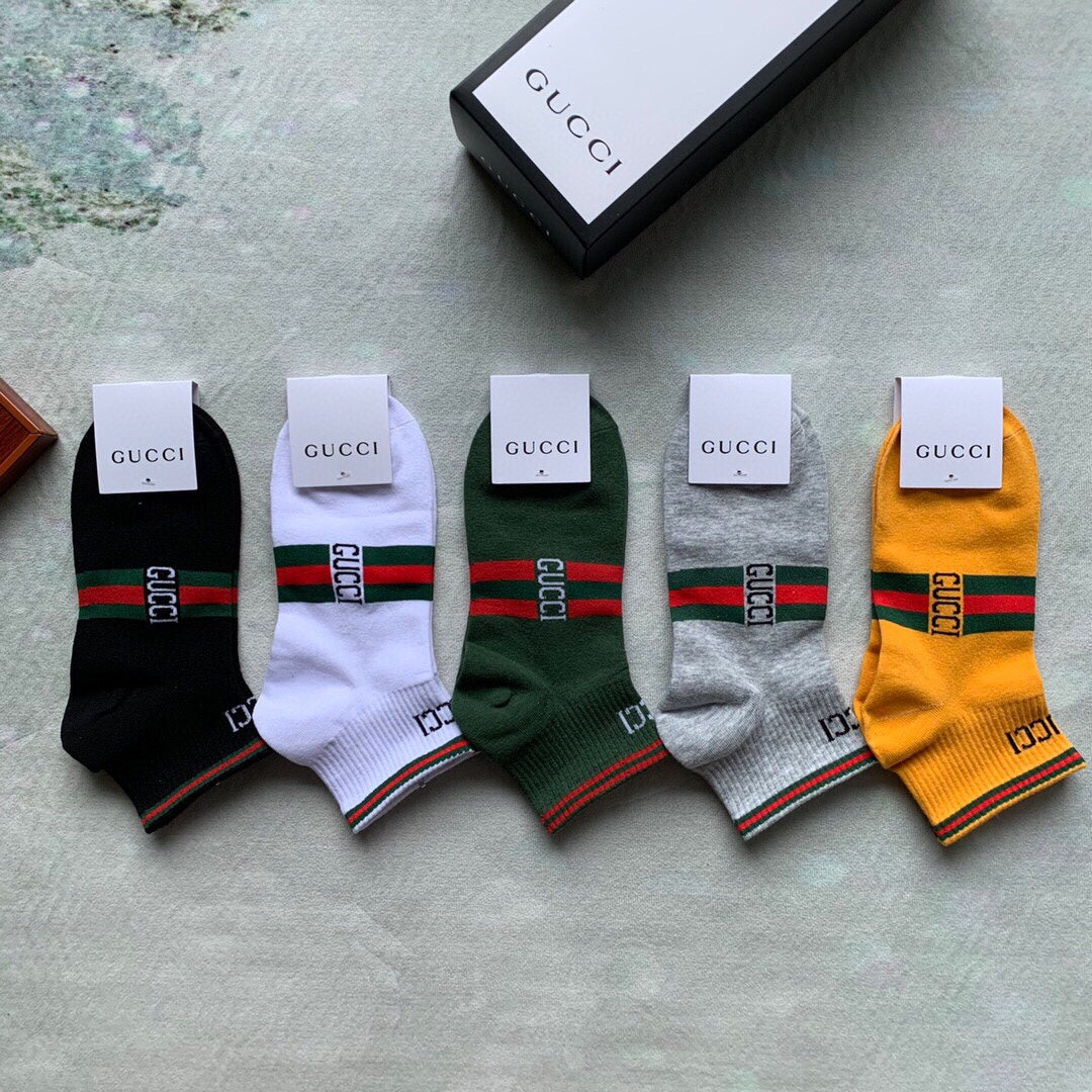 Gucci Visible Colour, Cuff And Emblem Details No-Show Socks - 5-Pair Set