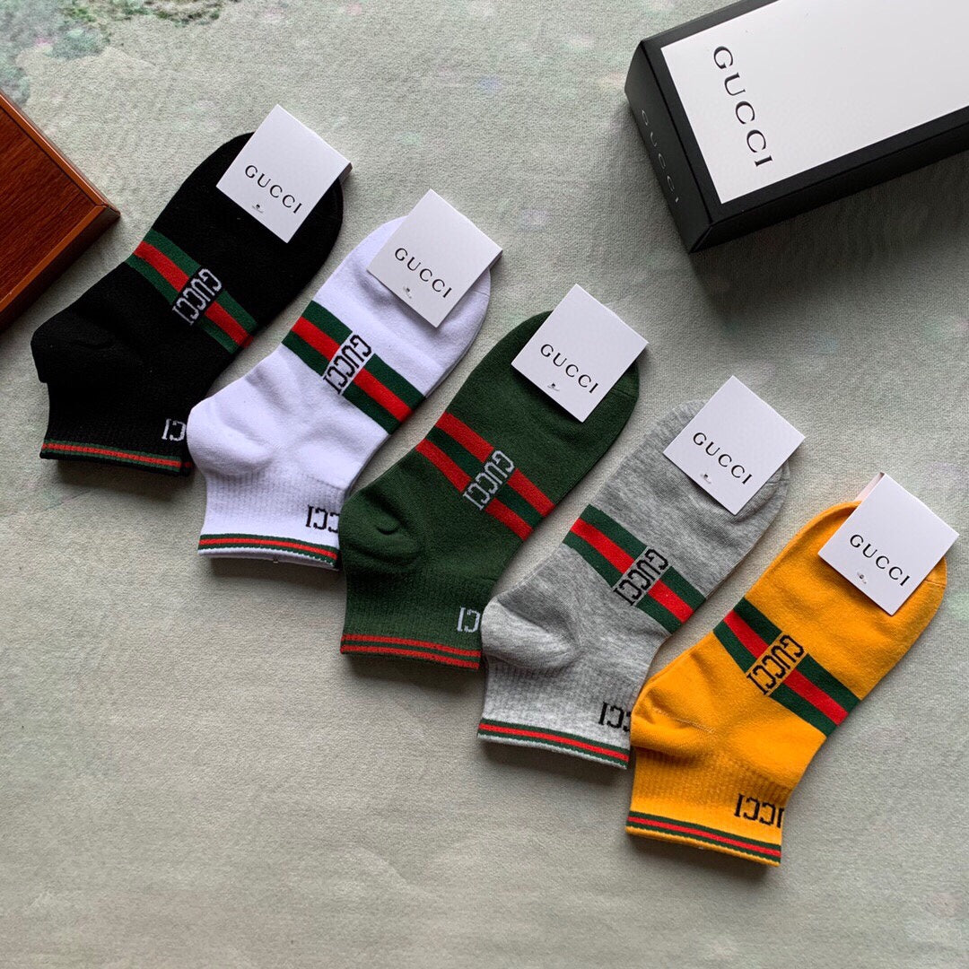 Gucci Visible Colour, Cuff And Emblem Details No-Show Socks - 5-Pair Set