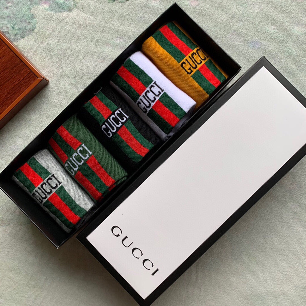 Gucci Visible Colour, Cuff And Emblem Details No-Show Socks - 5-Pair Set