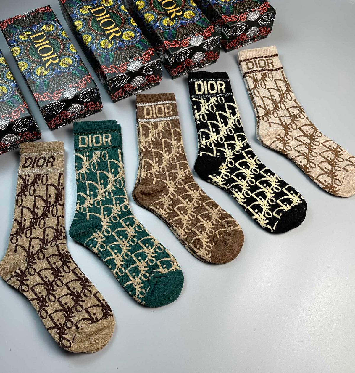 Dior Printed Crew Crew Socks 5-Pair Box Collection Essentials