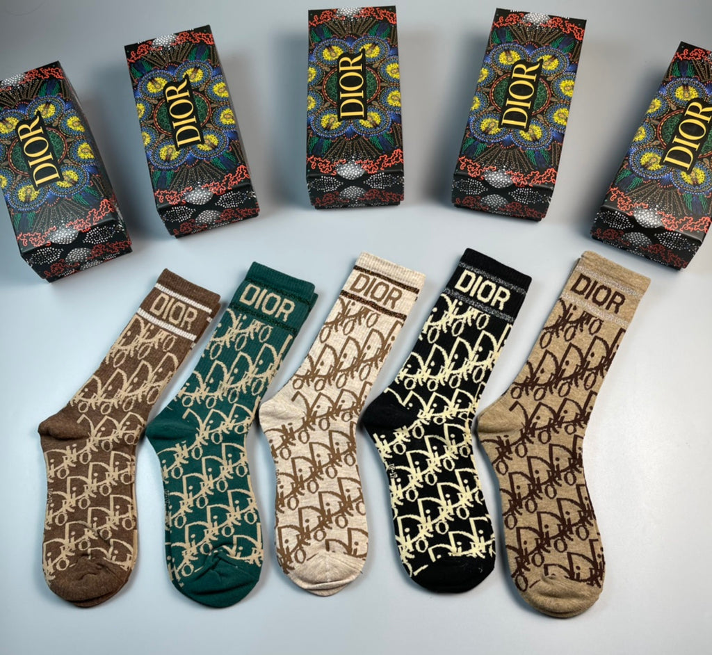 Dior Printed Crew Crew Socks 5-Pair Box Collection Essentials
