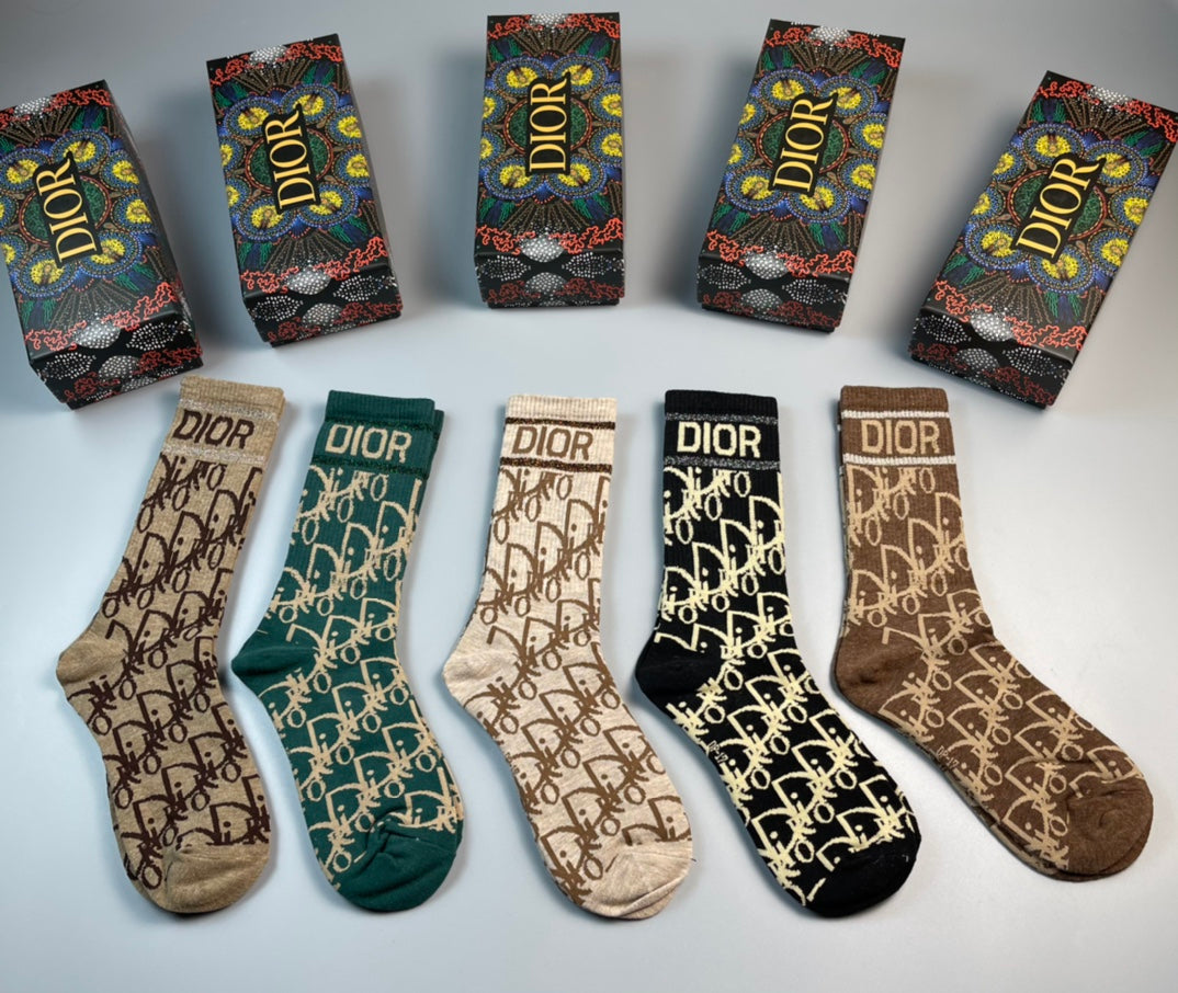 Dior Printed Crew Crew Socks 5-Pair Box Collection Essentials
