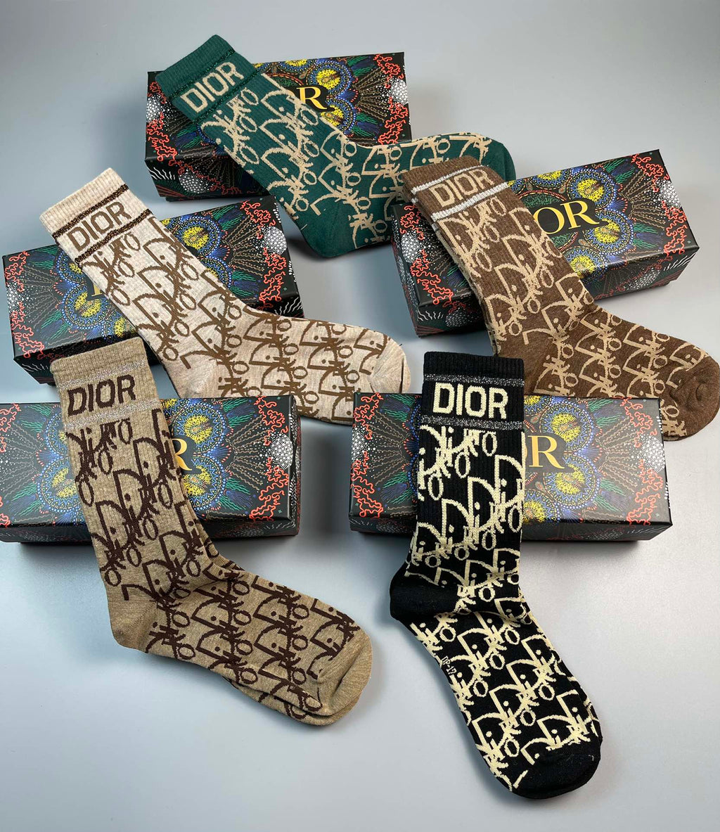 Dior Printed Crew Crew Socks 5-Pair Box Collection Essentials
