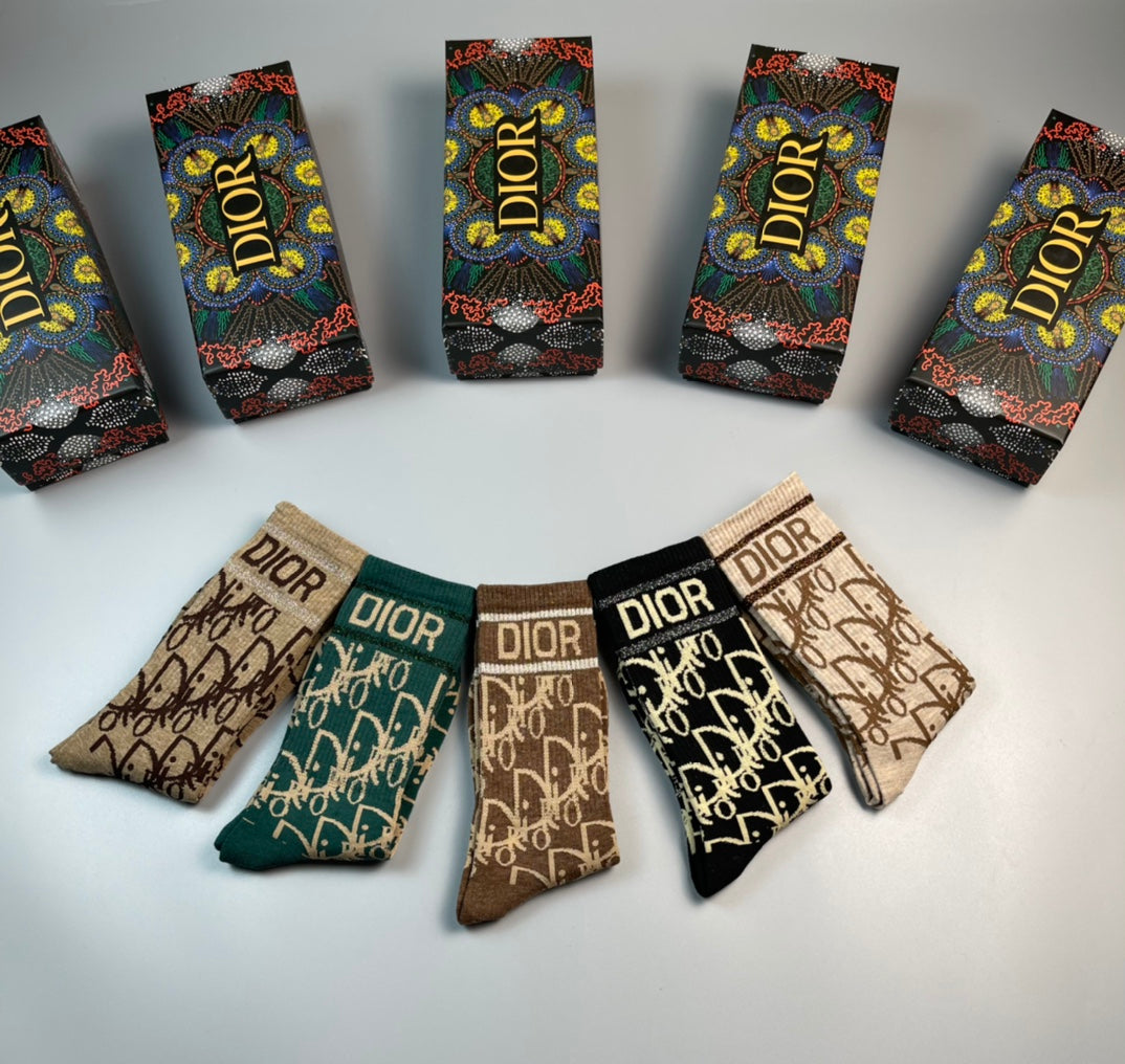 Dior Printed Crew Crew Socks 5-Pair Box Collection Essentials