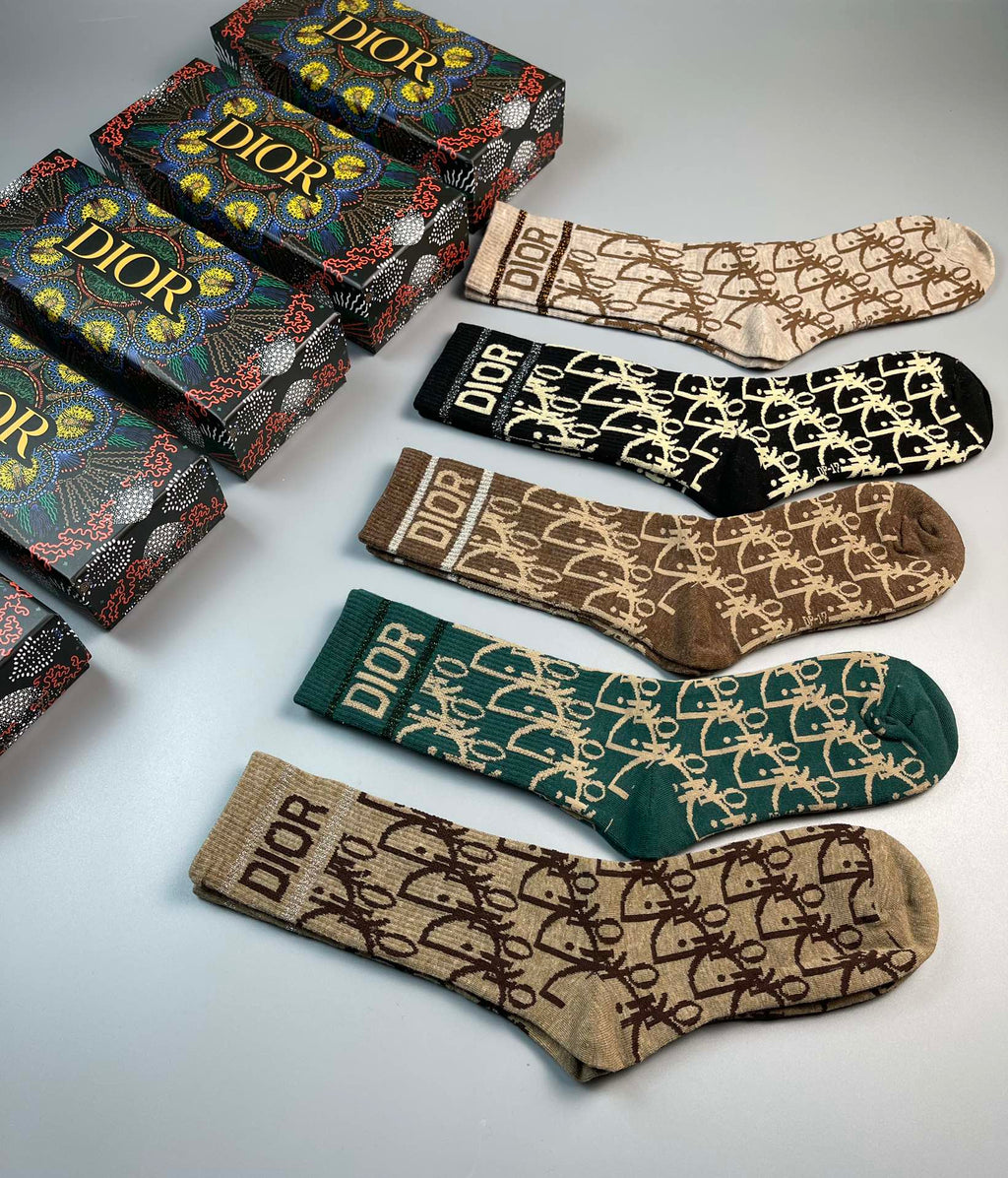 Dior Printed Crew Crew Socks 5-Pair Box Collection Essentials