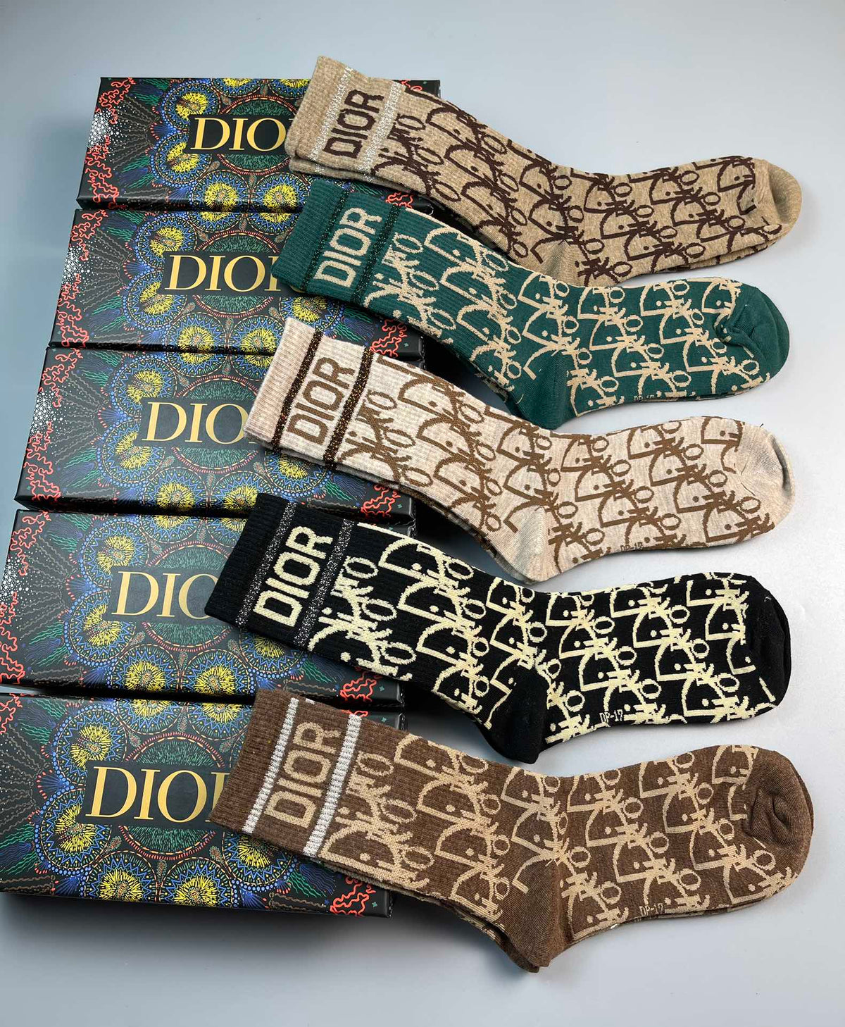 Dior Printed Crew Crew Socks 5-Pair Box Collection Essentials