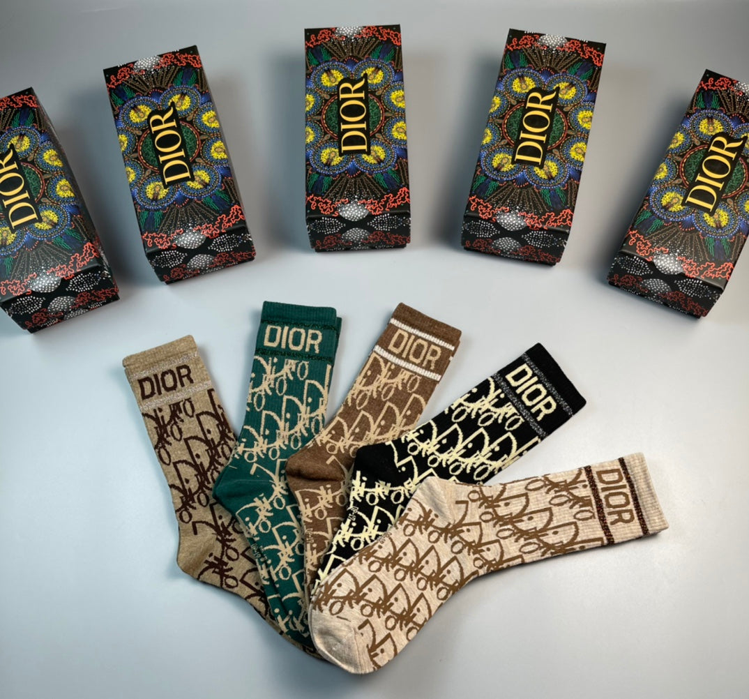 Dior Printed Crew Crew Socks 5-Pair Box Collection Essentials