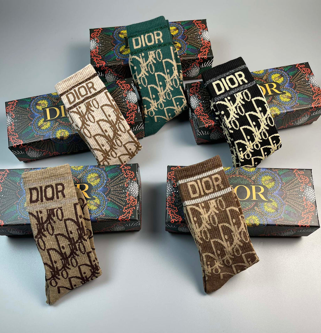 Dior Printed Crew Crew Socks 5-Pair Box Collection Essentials