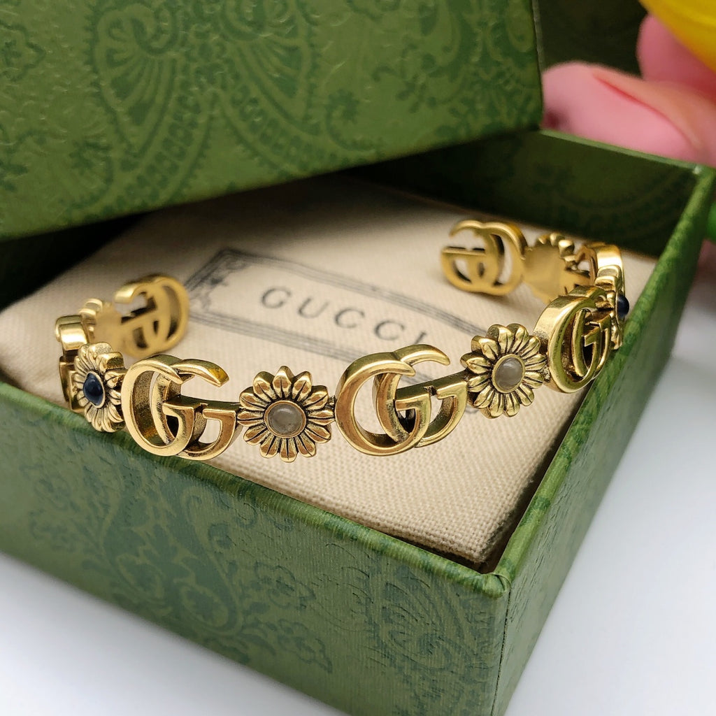 Floral Bangle in Polished Metal-Tone front product view