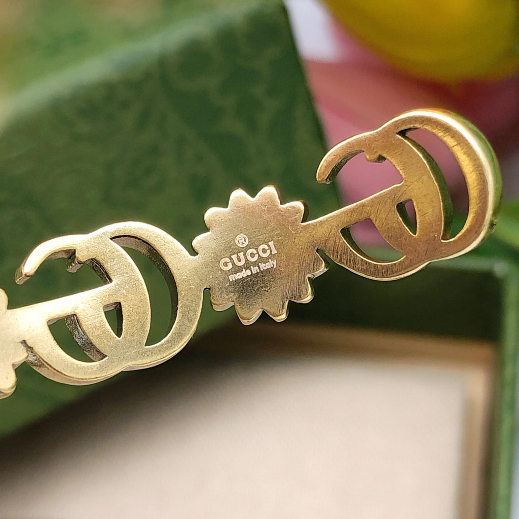 Floral Bangle in Polished Metal-Tone side detail