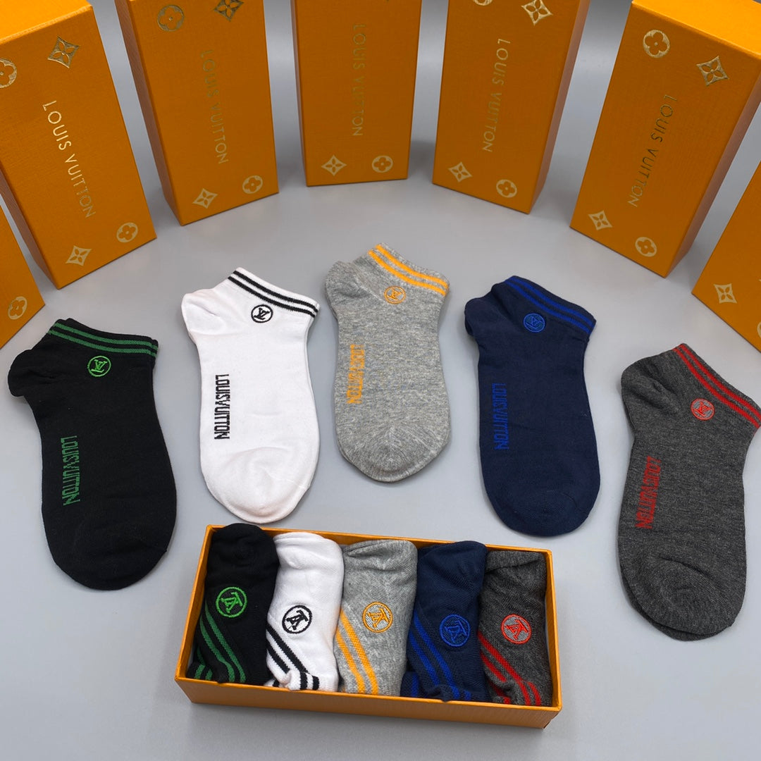 Louis Vuitton Visible Branded Cuff Or Emblem Details No-Show Socks - 5-Pair Set