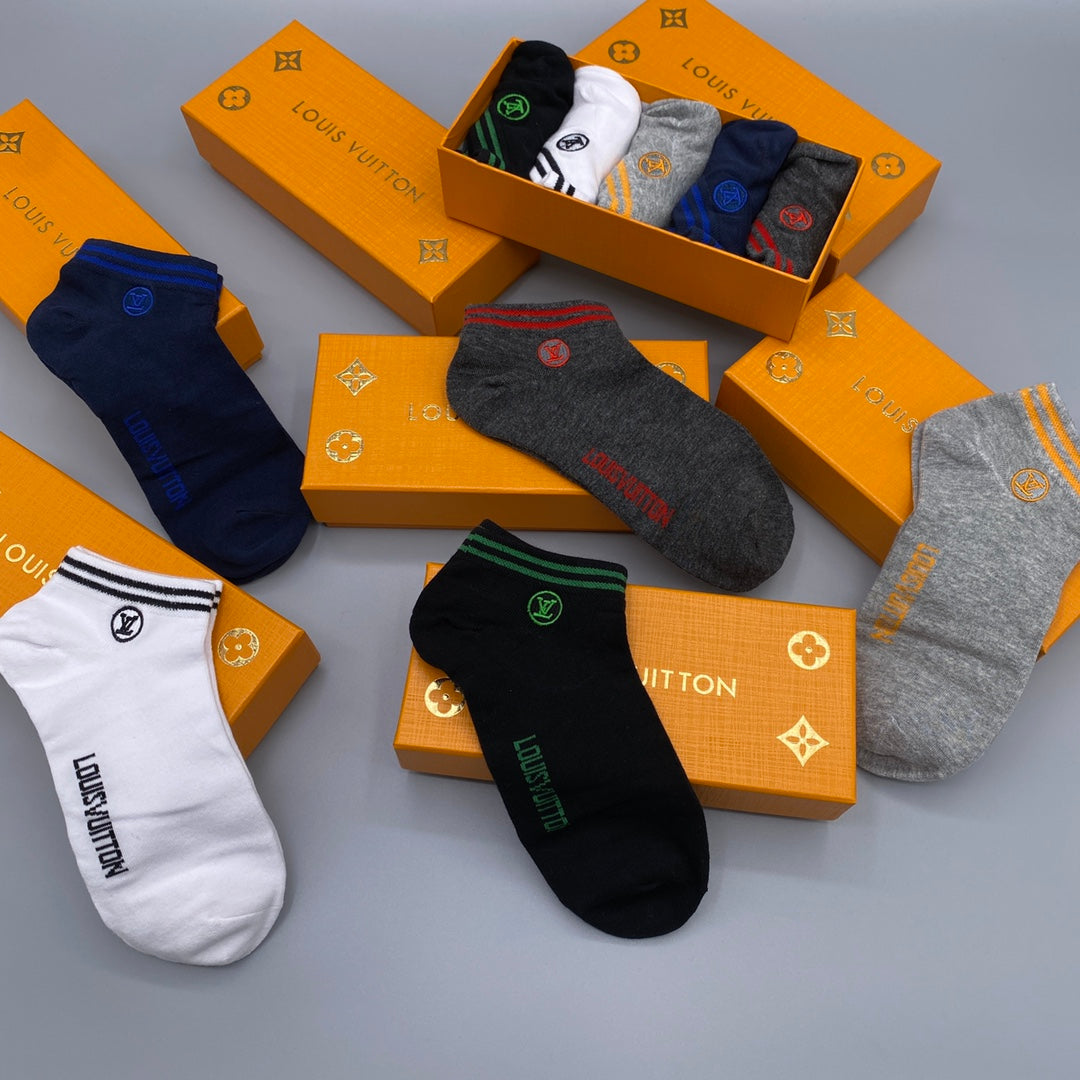 Louis Vuitton Colourful Wordmark Details Ankle Socks - 5-Pair Set