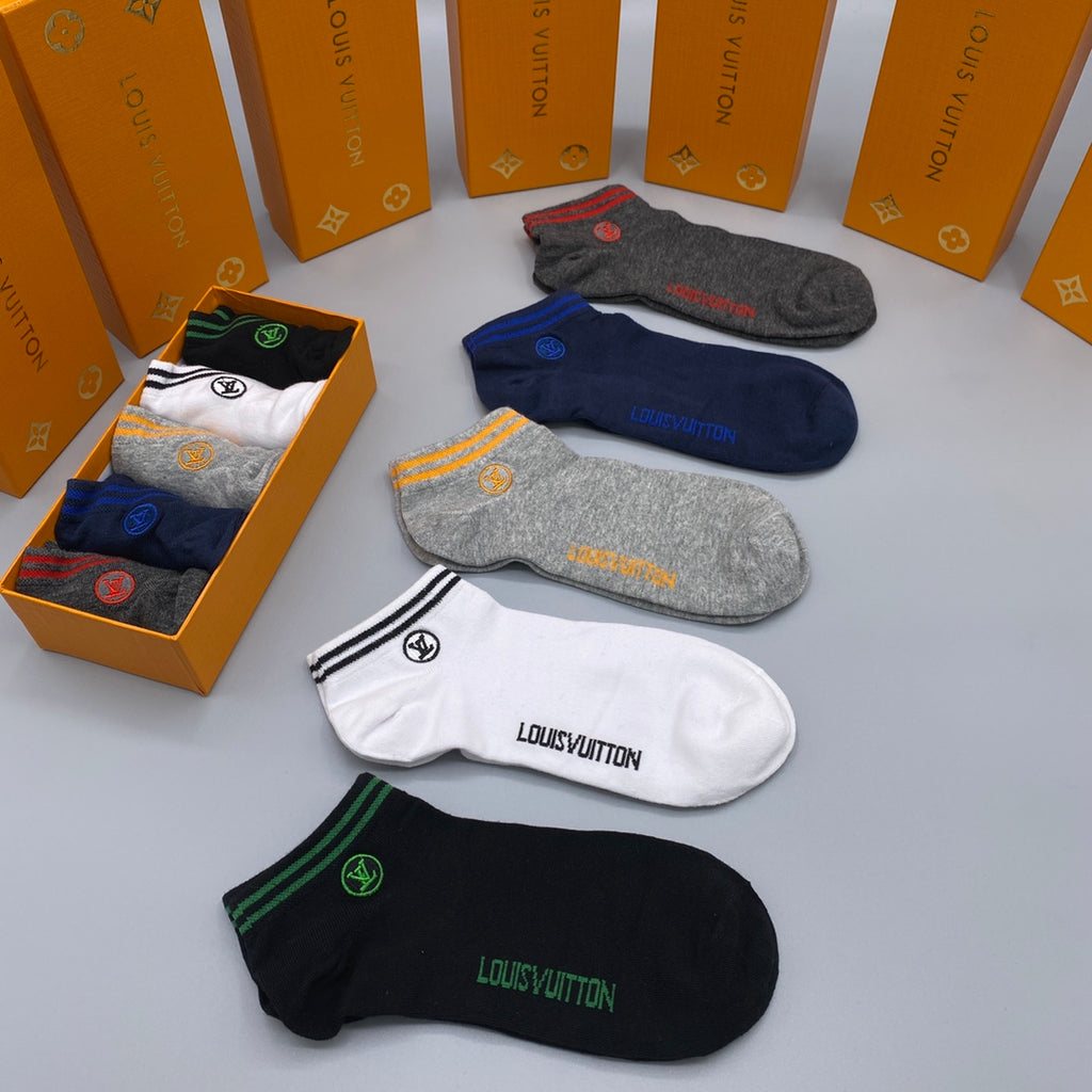 Louis Vuitton Cotton Visible Branded Cuff Or Emblem Details No-Show Socks - 5-Pair Set